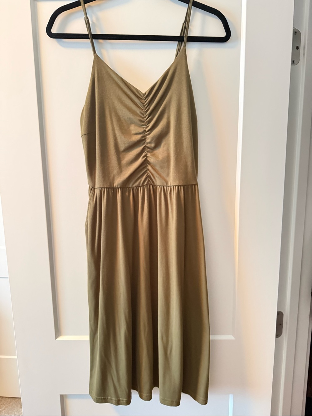 Green Slip Midi Dress with Ruched Front